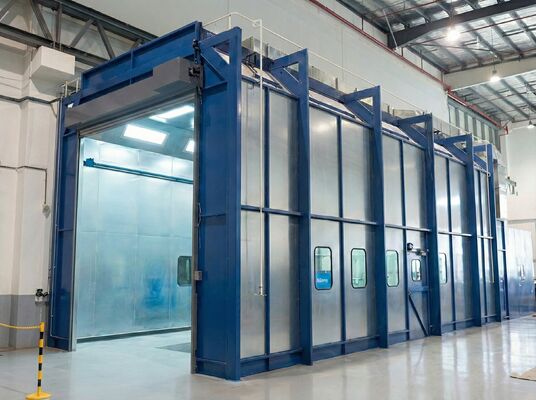CoatTech High-Bay Industrial Equipment Paint Booth 4-Meter High Clearance with Electric Rolling Shutter Large Machinery Focus
